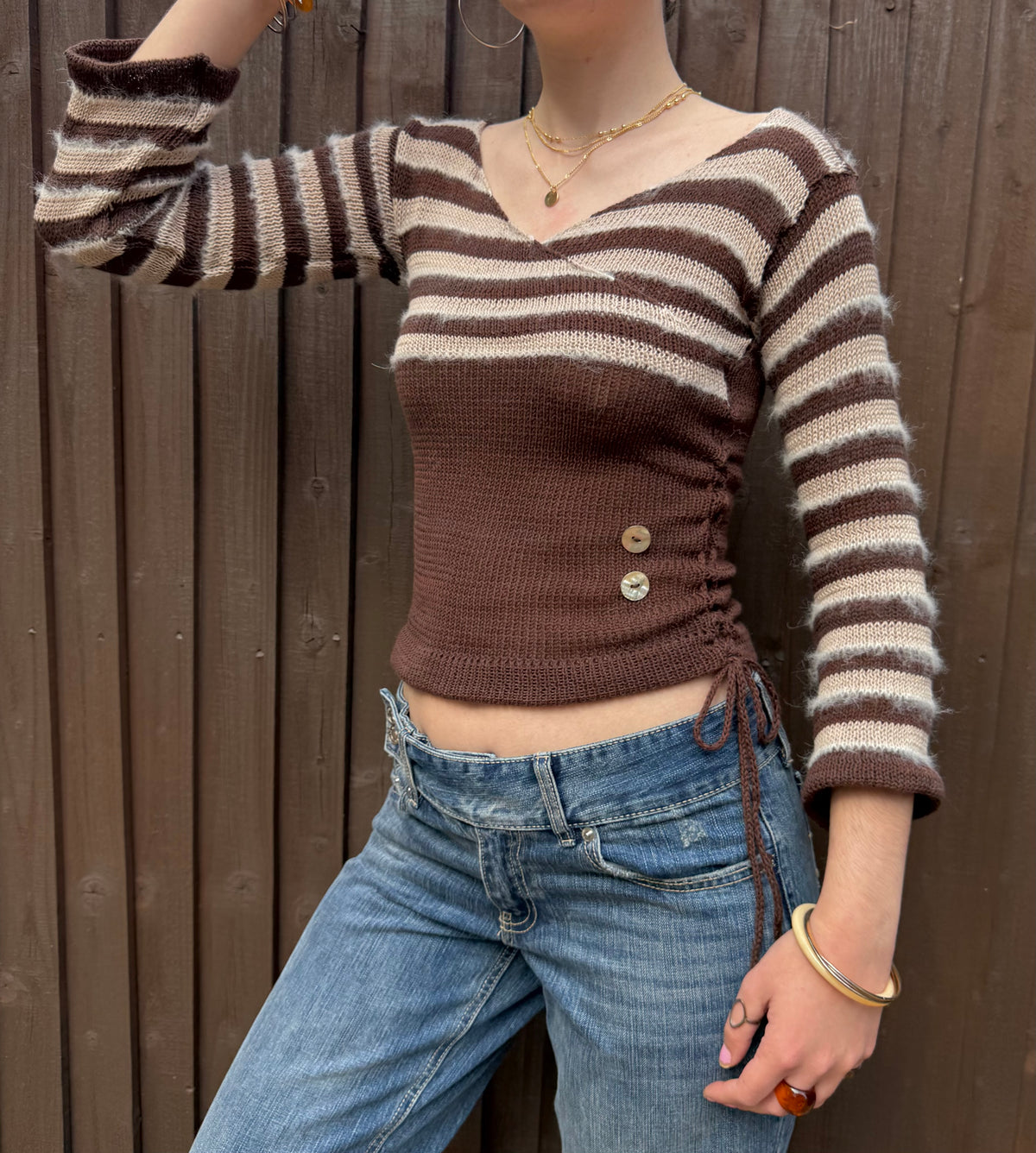 The Hazelnut V-neck Wrap Top - with 3/4 Sleeves (pre made in S)