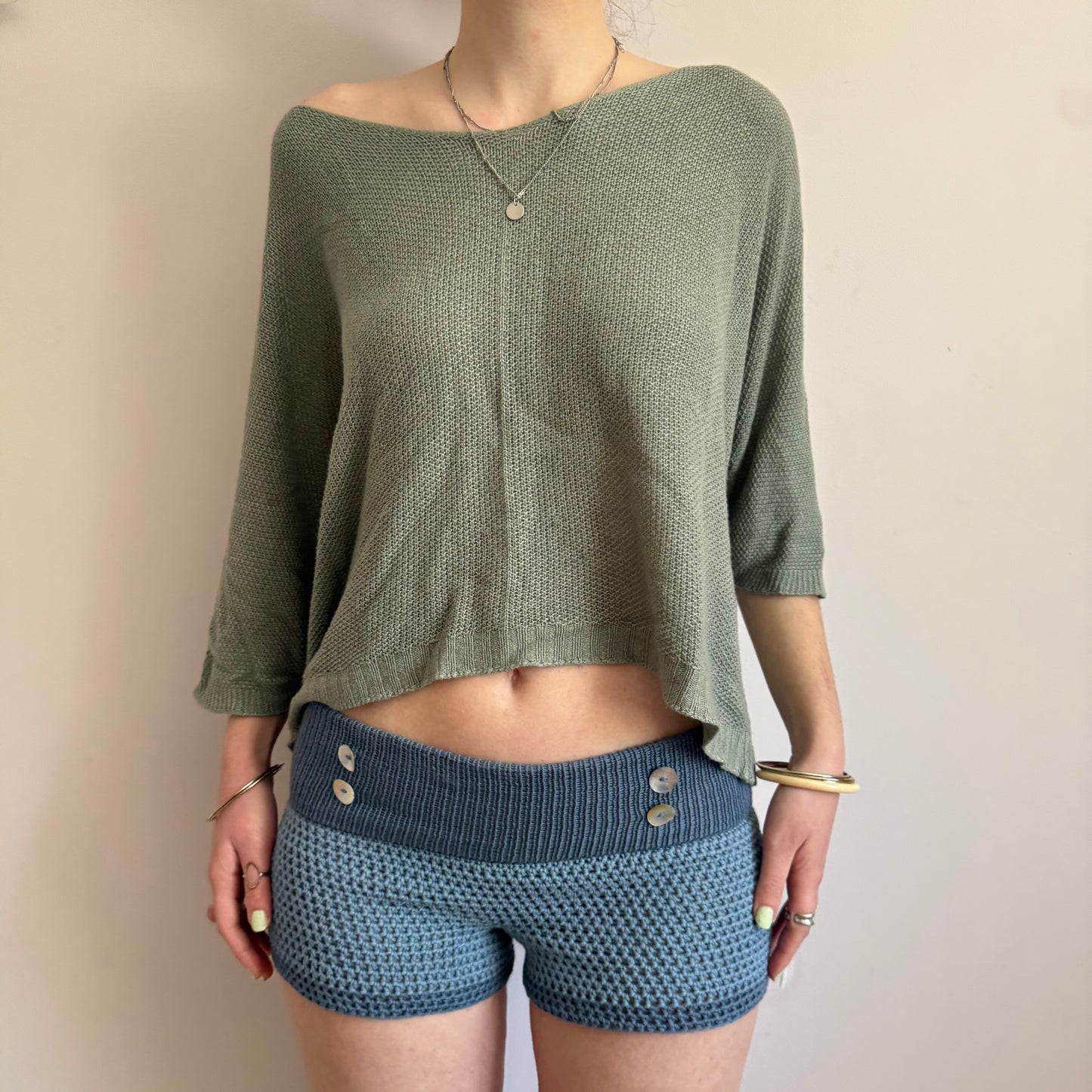 The Pearl Button Shorts in denim blue