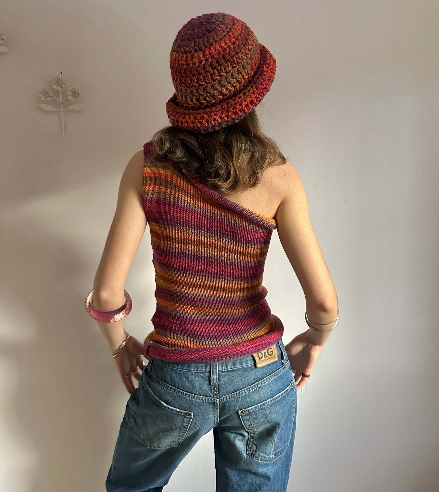 Handmade sunset shades chunky crochet bowler hat