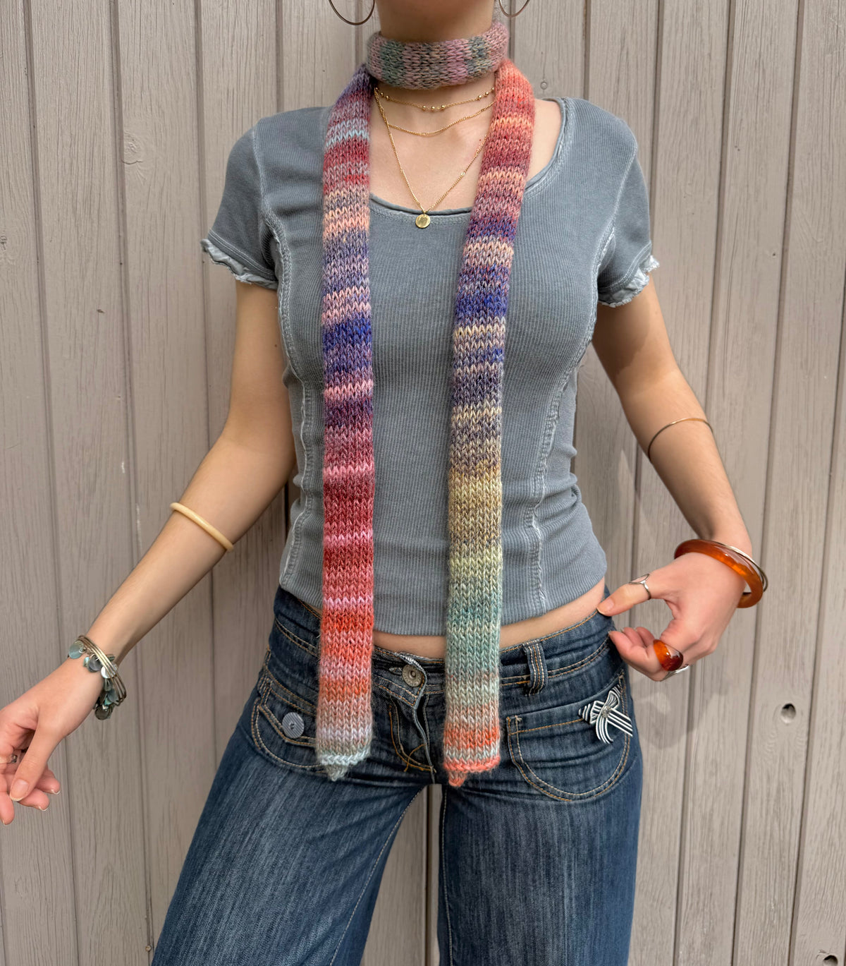 Aurora ombré knitted skinny scarf