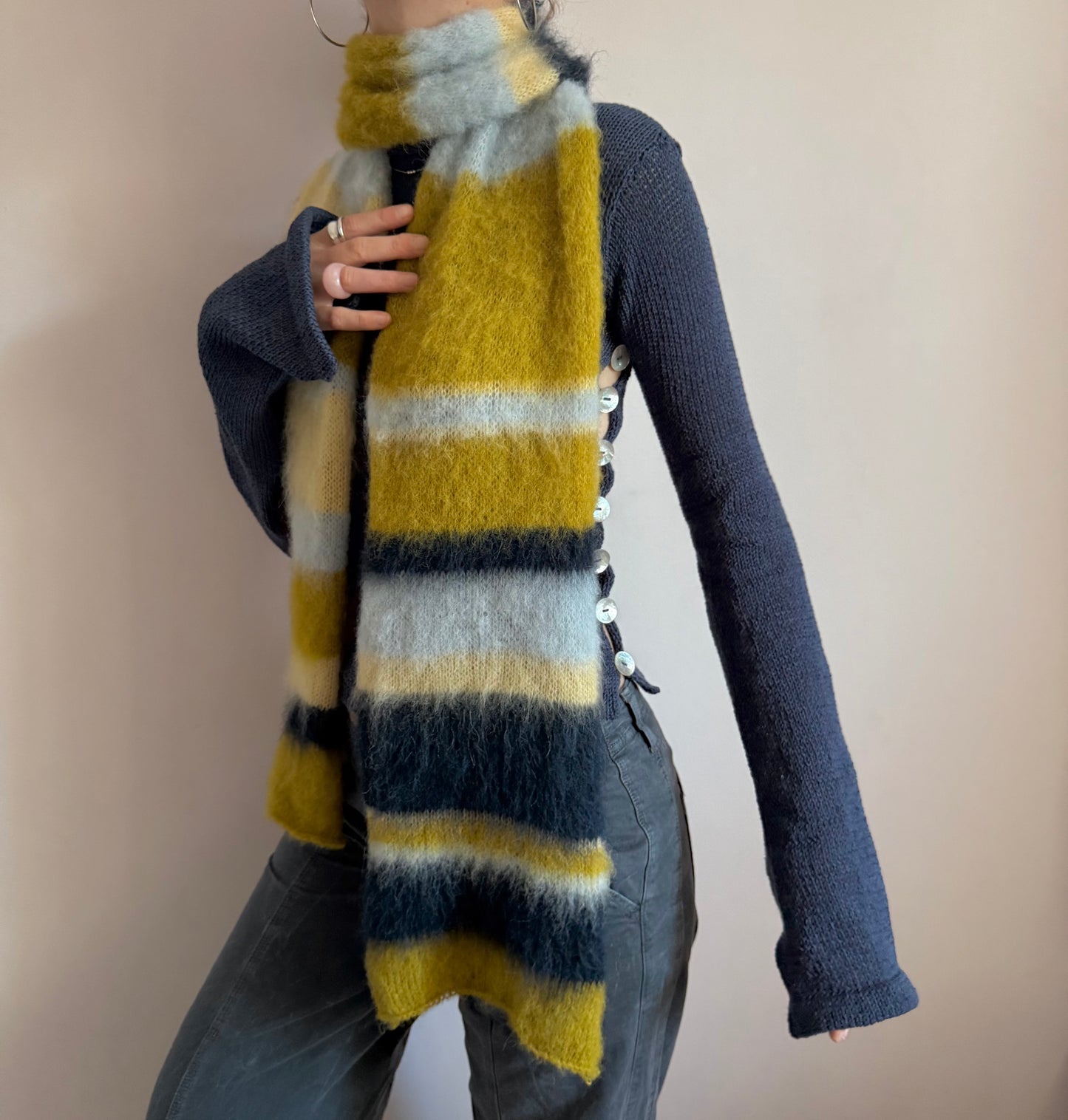 Handmade fluffy extra wide striped scarf - 1 of 1 & pre made
