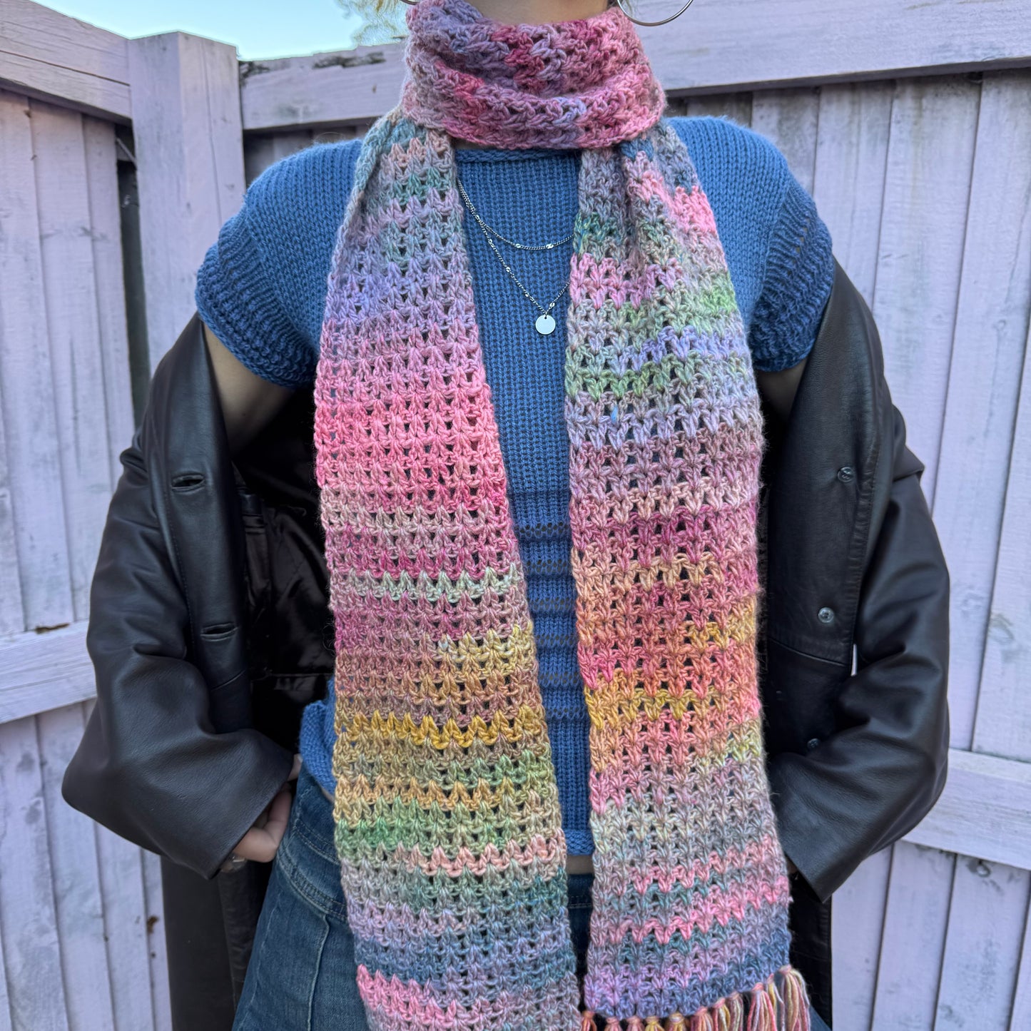 Handmade ombré rainbow crochet tassel scarf - 1 of 1 limited edition