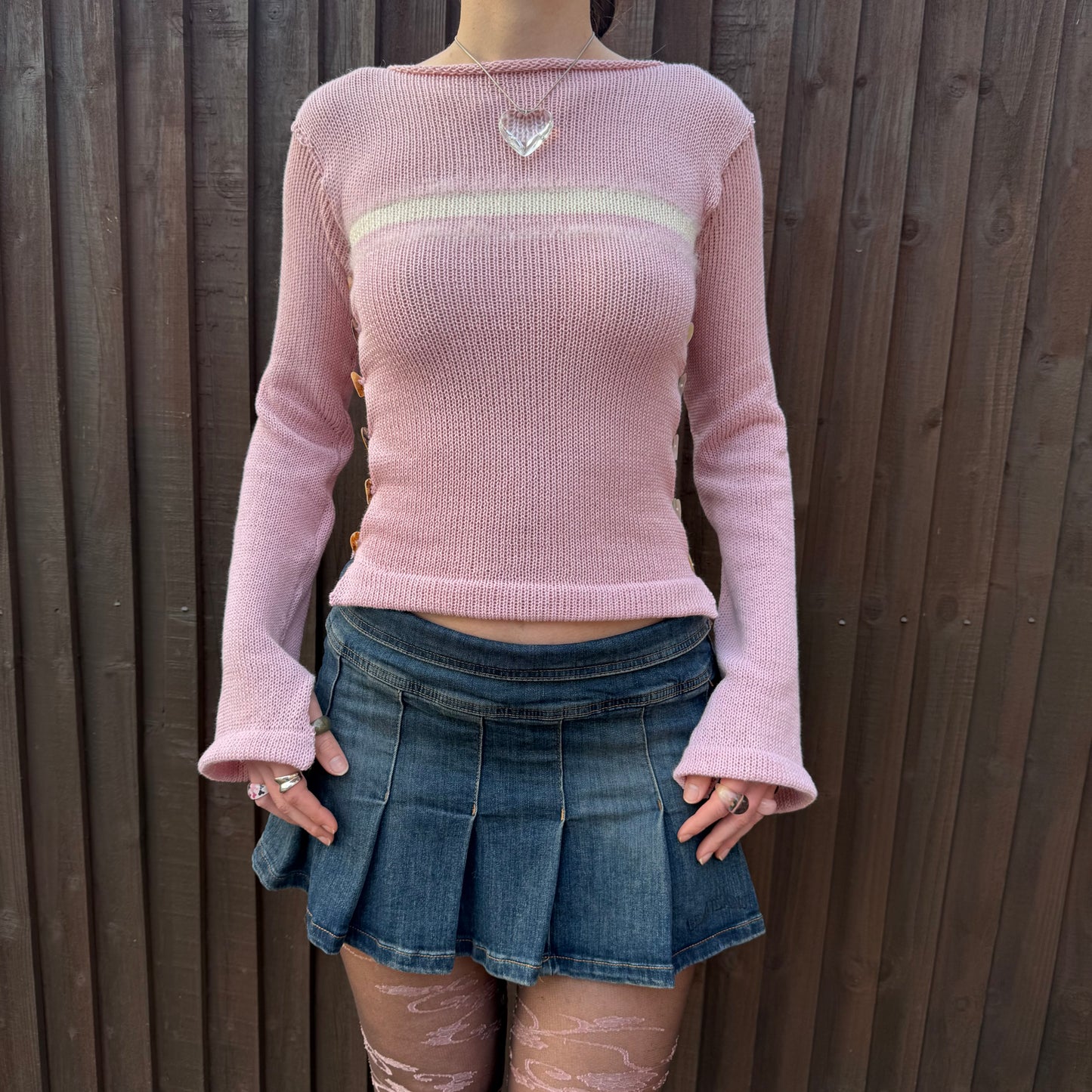 Baby pink and cream Pearl long sleeve with heart buttons - 1 of 1 💕