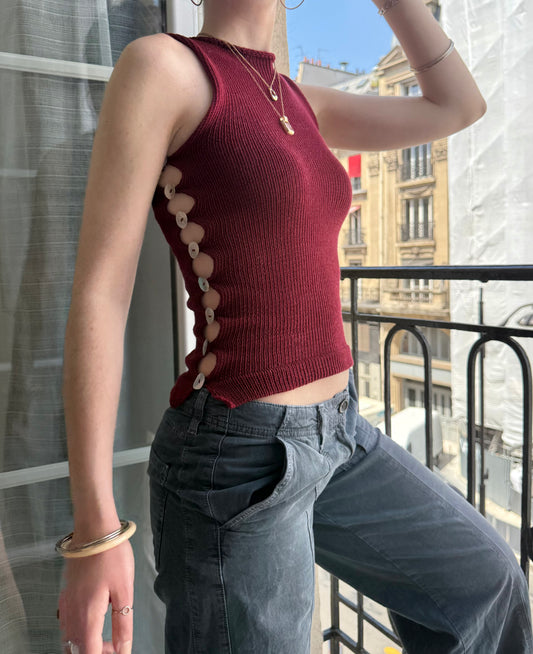 The Pearl Vest in cherry red - choose from 2 design options