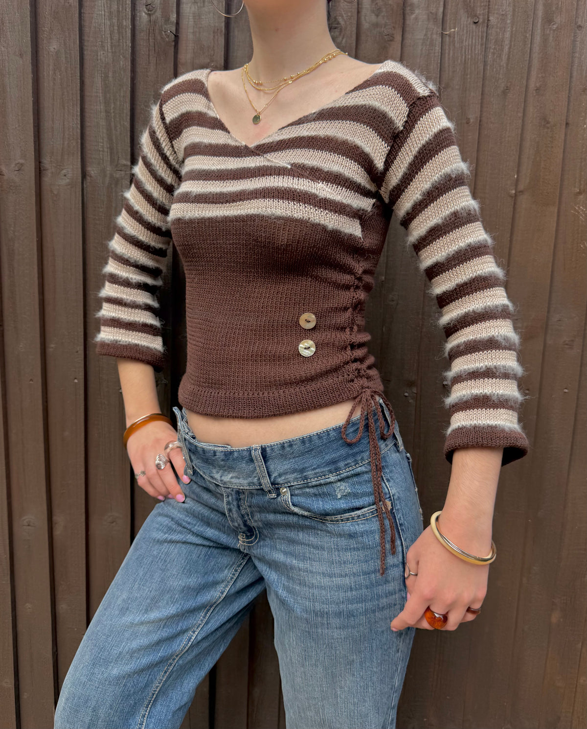 The Hazelnut V-neck Wrap Top - with 3/4 Sleeves (pre made in S)