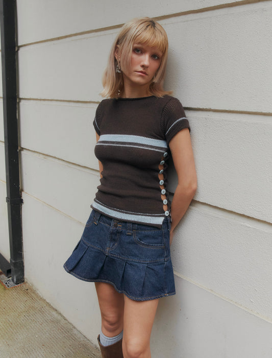 Pearl Tee in Brown & Blue (pre made in XS-S)