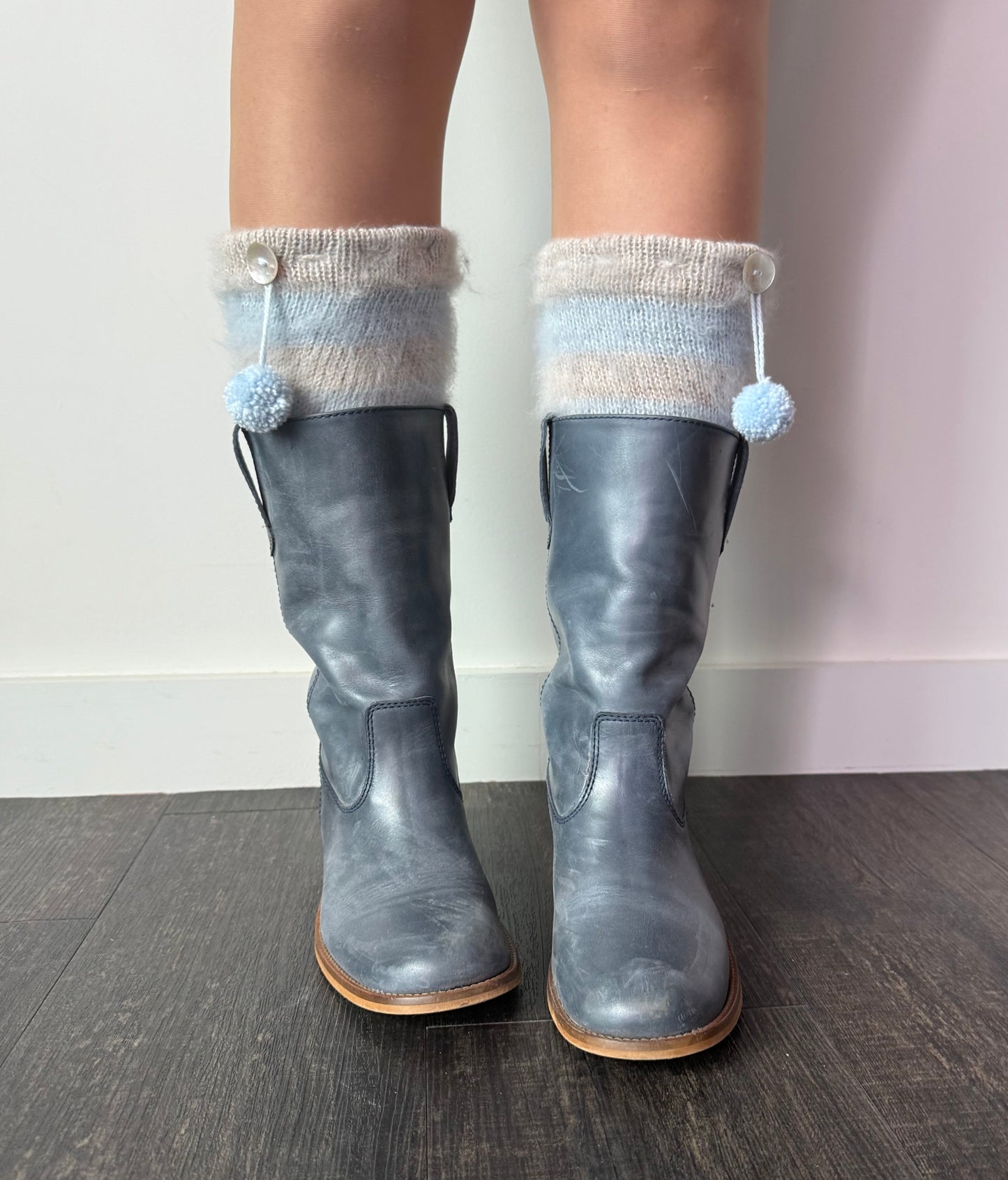 Snow Angel Striped Leg Warmers - pre made