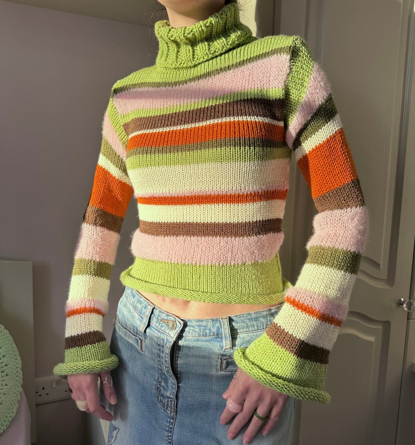 The Lola Jumper - handmade knitted striped roll neck sweater