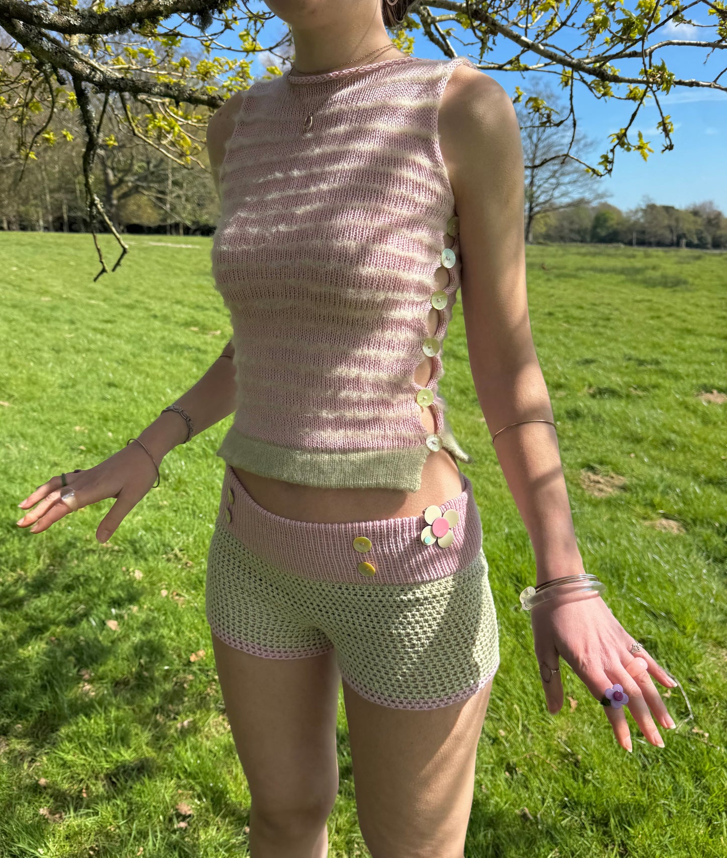 The Blossom Button Vest  🌸 striped knit vest with mother of pearl buttons