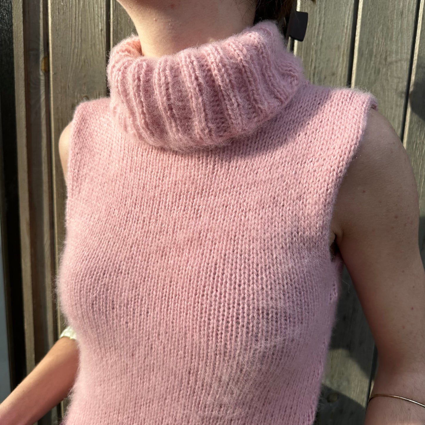 Handmade fluffy baby pink turtleneck knit vest
