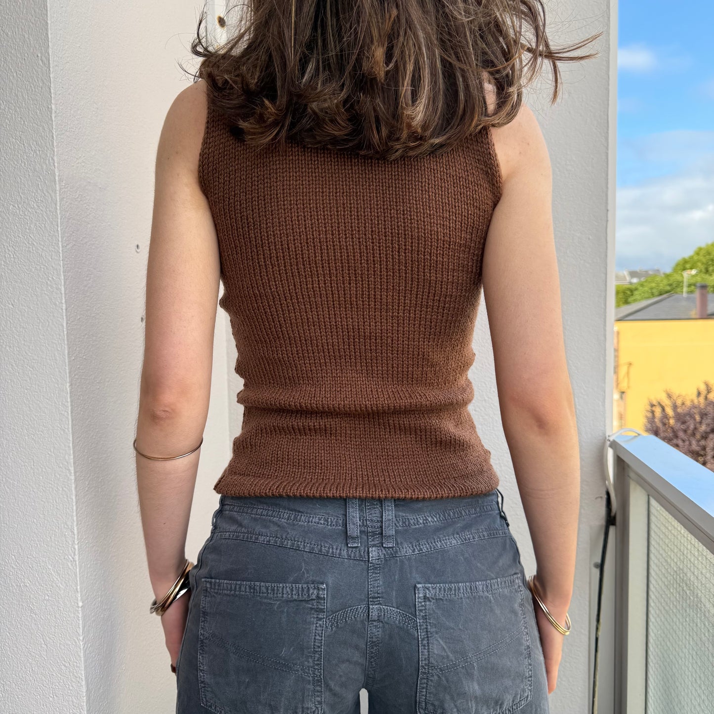 The Brown and Blue Vest - handmade striped knitted vest top