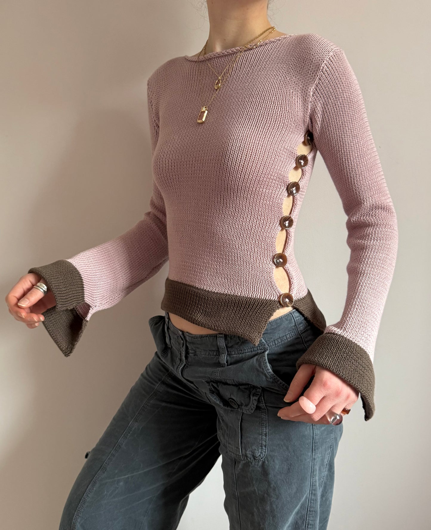 Colour block Pearl long sleeve in dusky pink and mocha