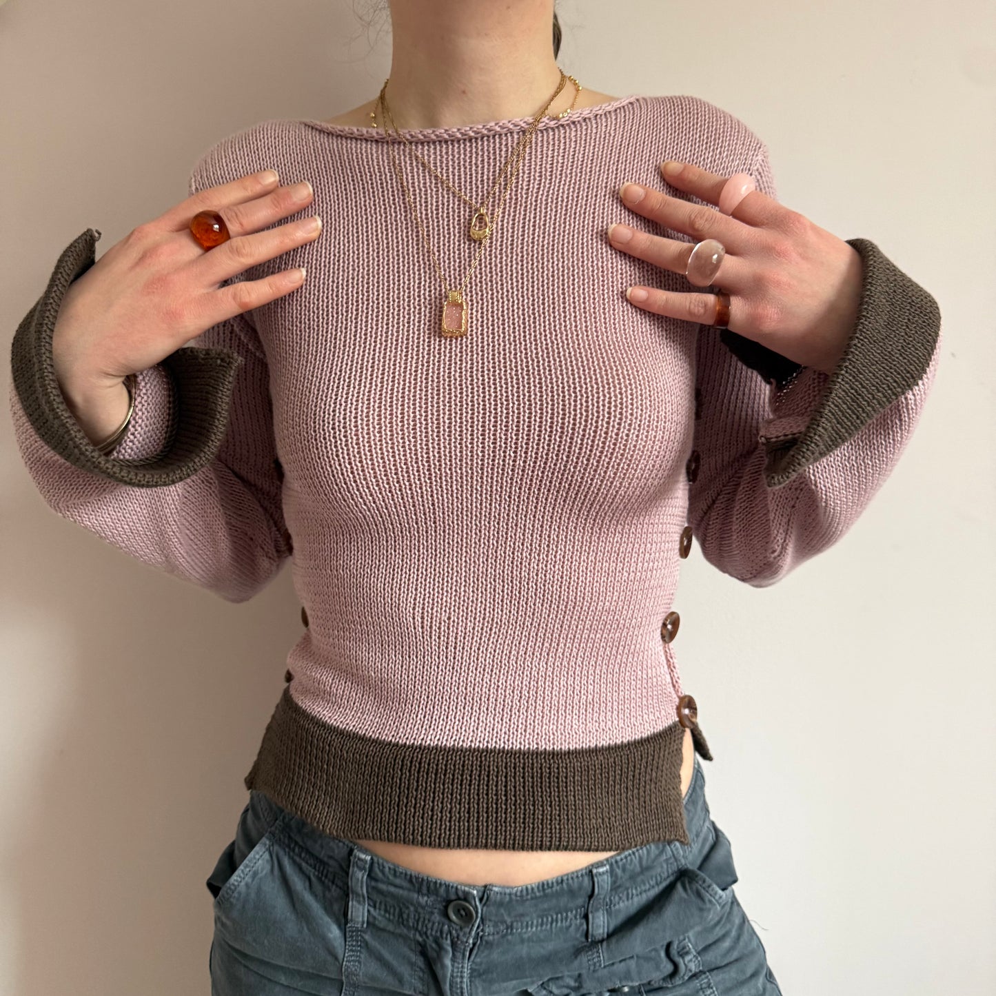 Colour block Pearl long sleeve in dusky pink and mocha