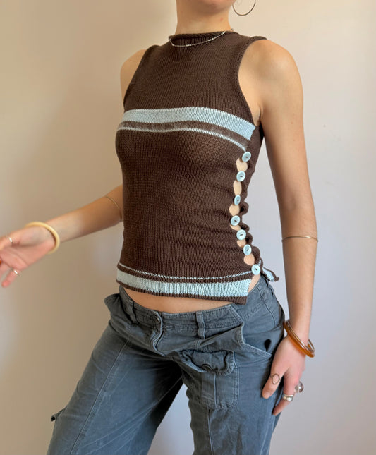 Striped Pearl Vest in brown and baby blue