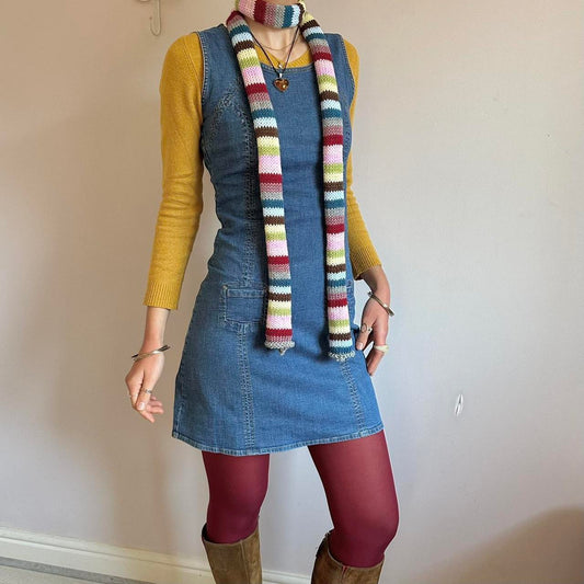 READY BEFORE CHRISTMAS (INTERNATIONAL) - handmade knitted multicoloured striped skinny scarf