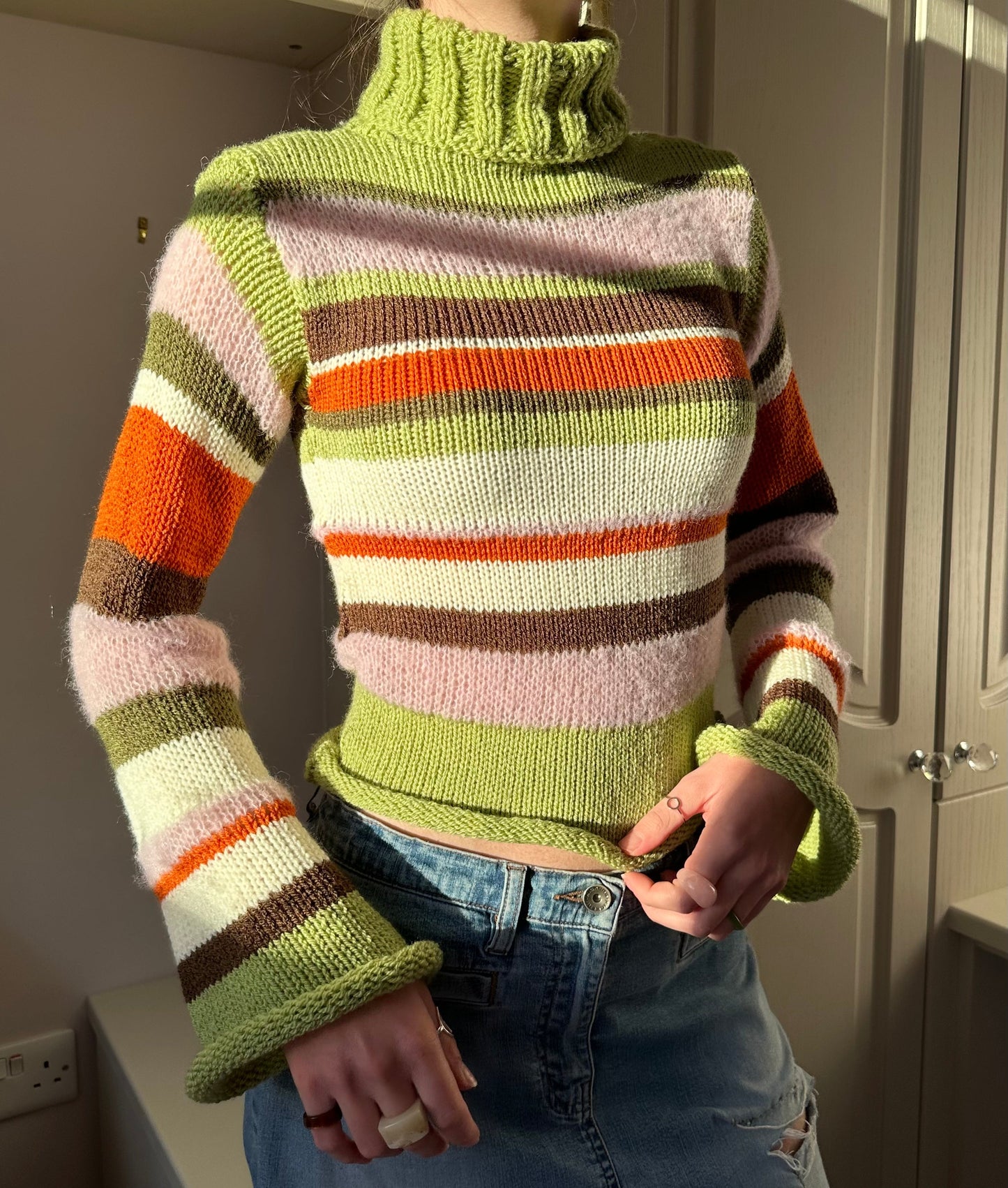 The Lola Jumper - handmade knitted striped roll neck sweater