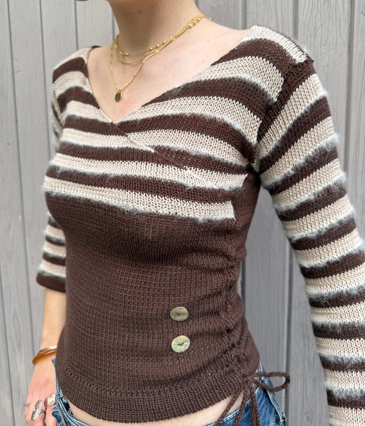The Hazelnut V-neck Wrap Top - with 3/4 Sleeves (pre made in S)
