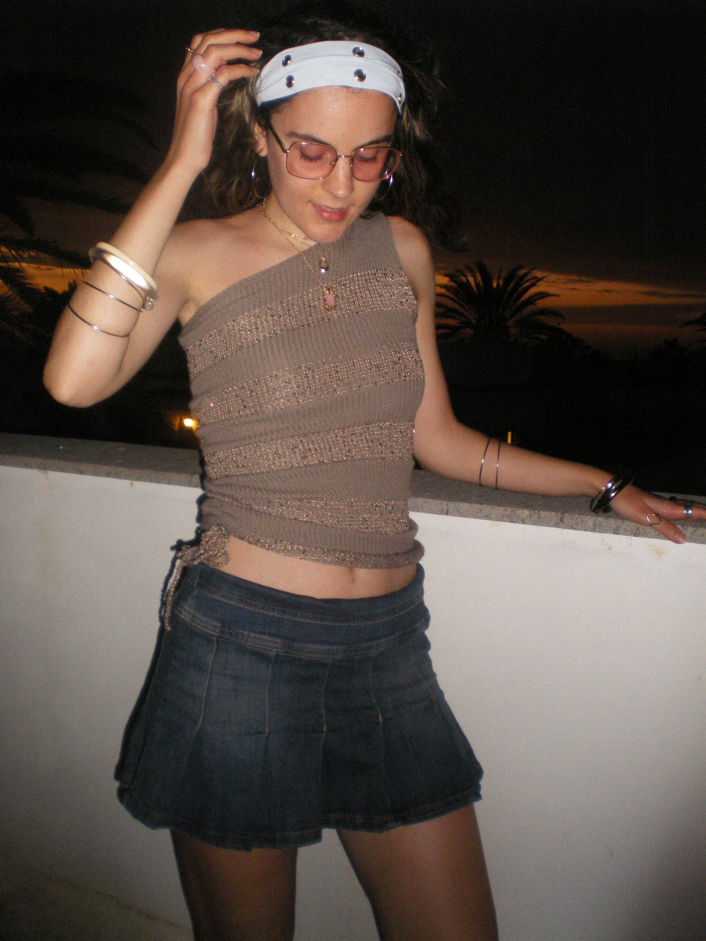 Handmade sparkly draped one shoulder knit top in gold (pre made in XS)