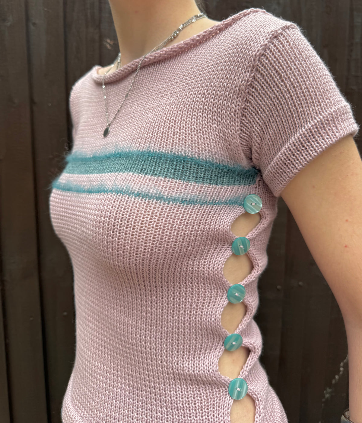 Pearl Tee in Dusky Pink & Teal (pre made in S)
