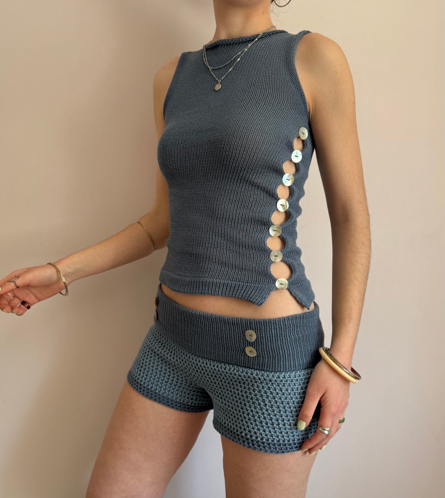 The Denim Blue Pearl Button Set
