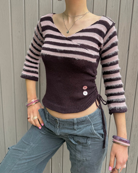 The Sugar Plum V-neck Wrap Top with 3/4 Sleeves (pre made in S)