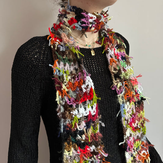 Scrappy skinny scarf #3 - handmade from leftover yarn scraps