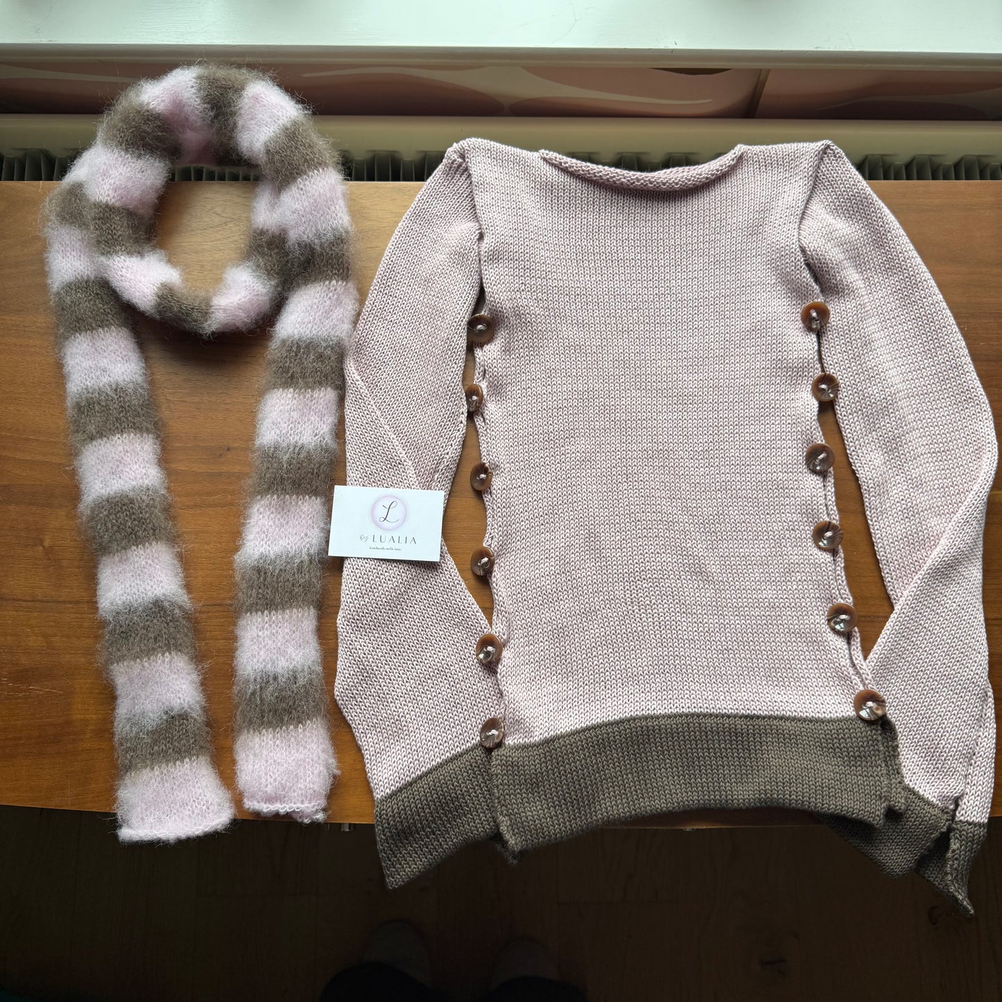 Pink and brown fluffy striped scarf - choose full width or skinny 🌸🤎 pre made