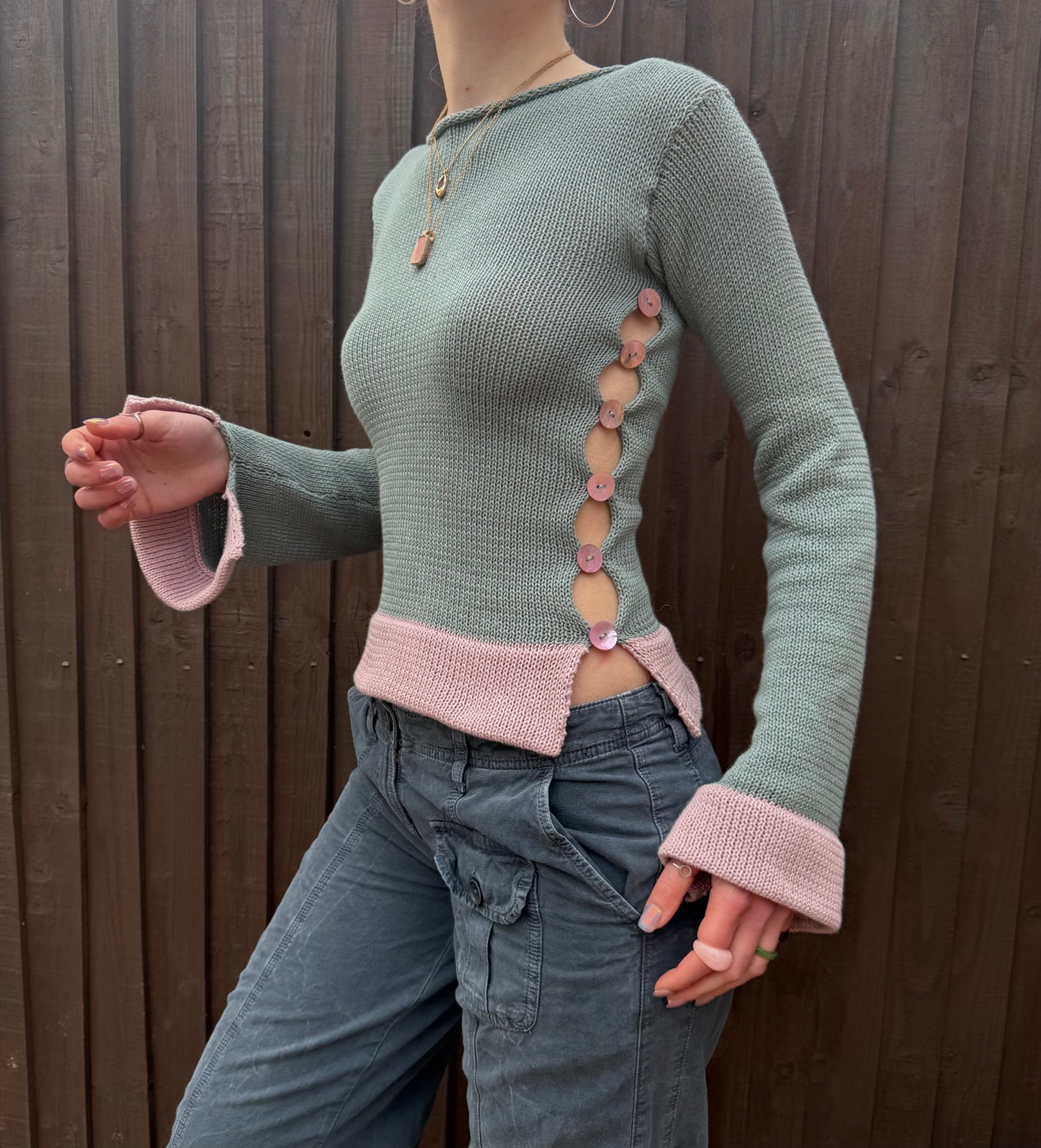 Colour block Pearl long sleeve in sage green & dusky pink - limited edition