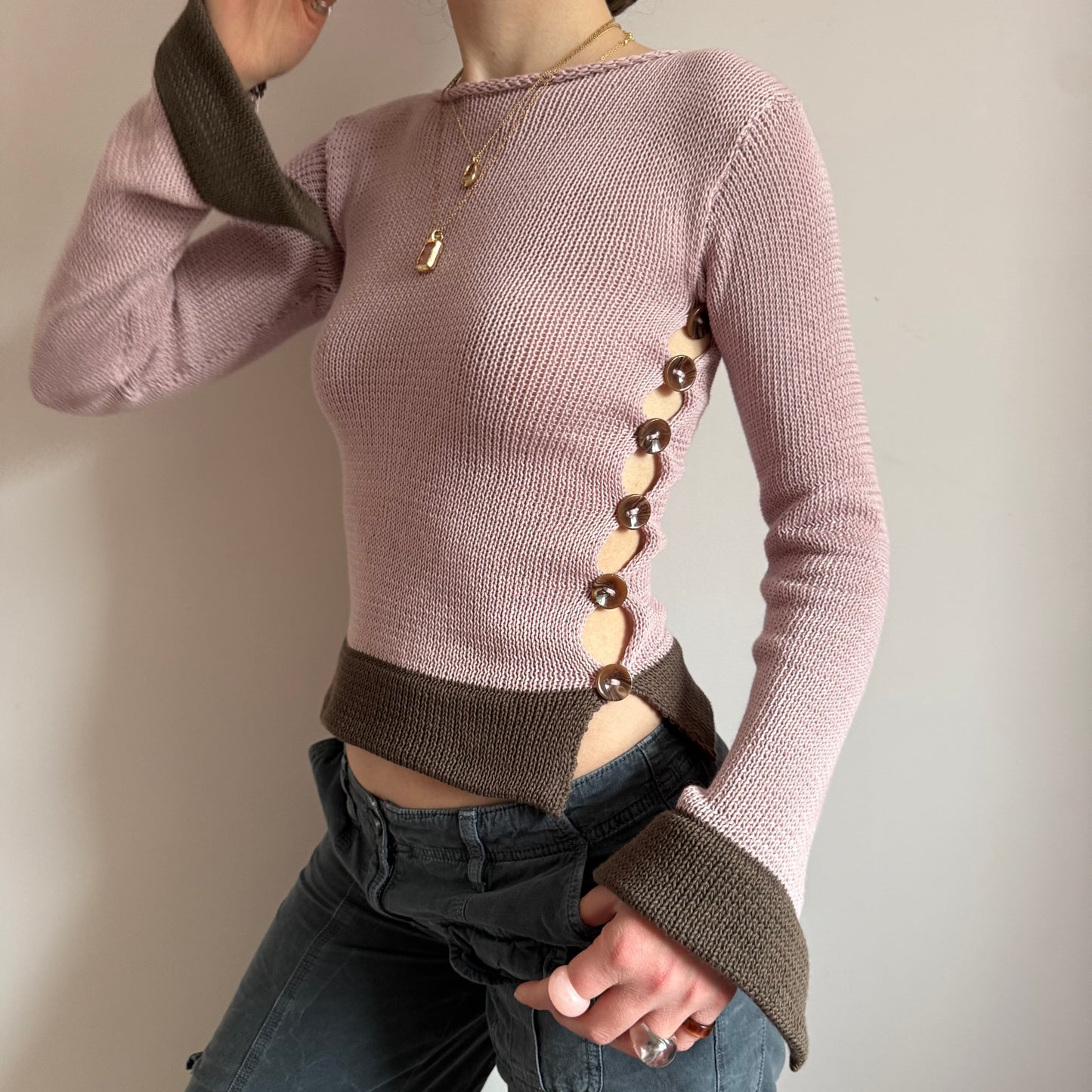 Colour block Pearl long sleeve in dusky pink and mocha