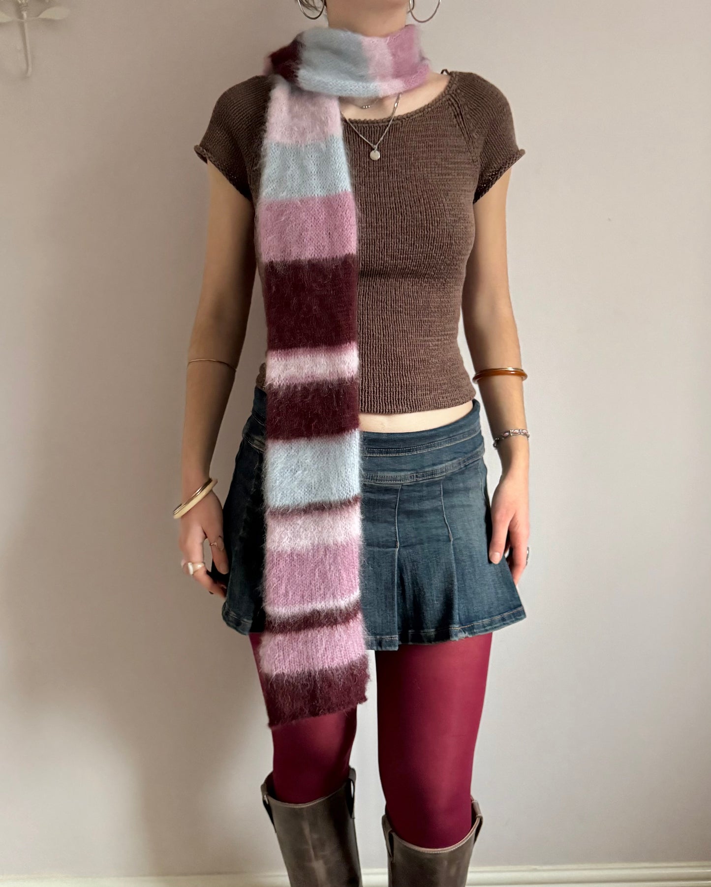 1 of 1 fluffy striped scarf - frosted cherry 🍒❄️ made to order