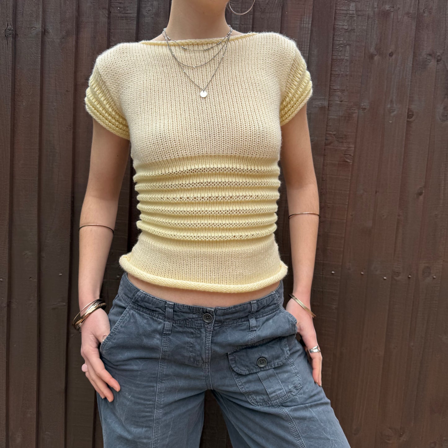The Ripple Tee in butter yellow - handmade shirred top with puff sleeves (pre made in size S)