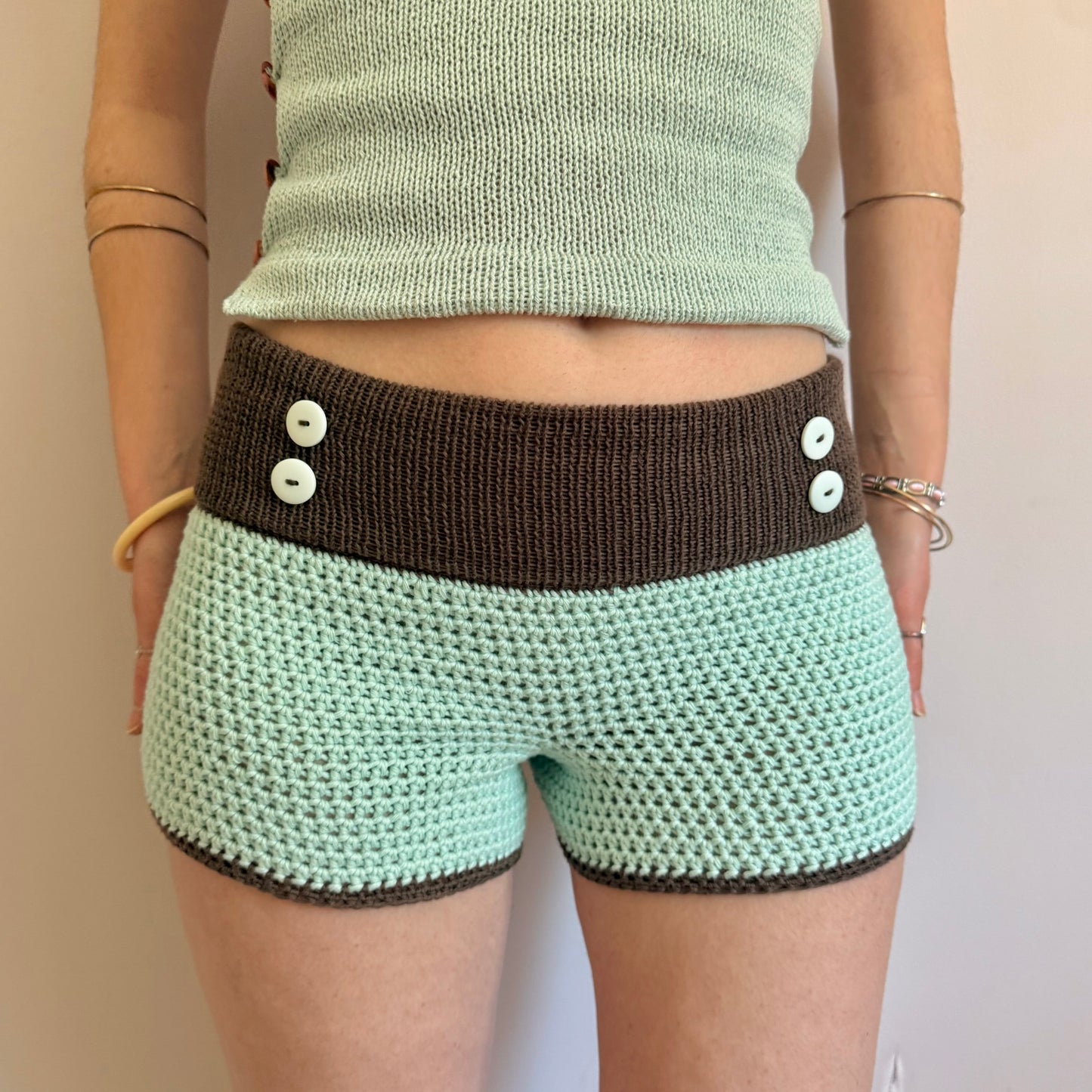 Mint Choc Chip Button Shorts - limited edition (pre made in S)
