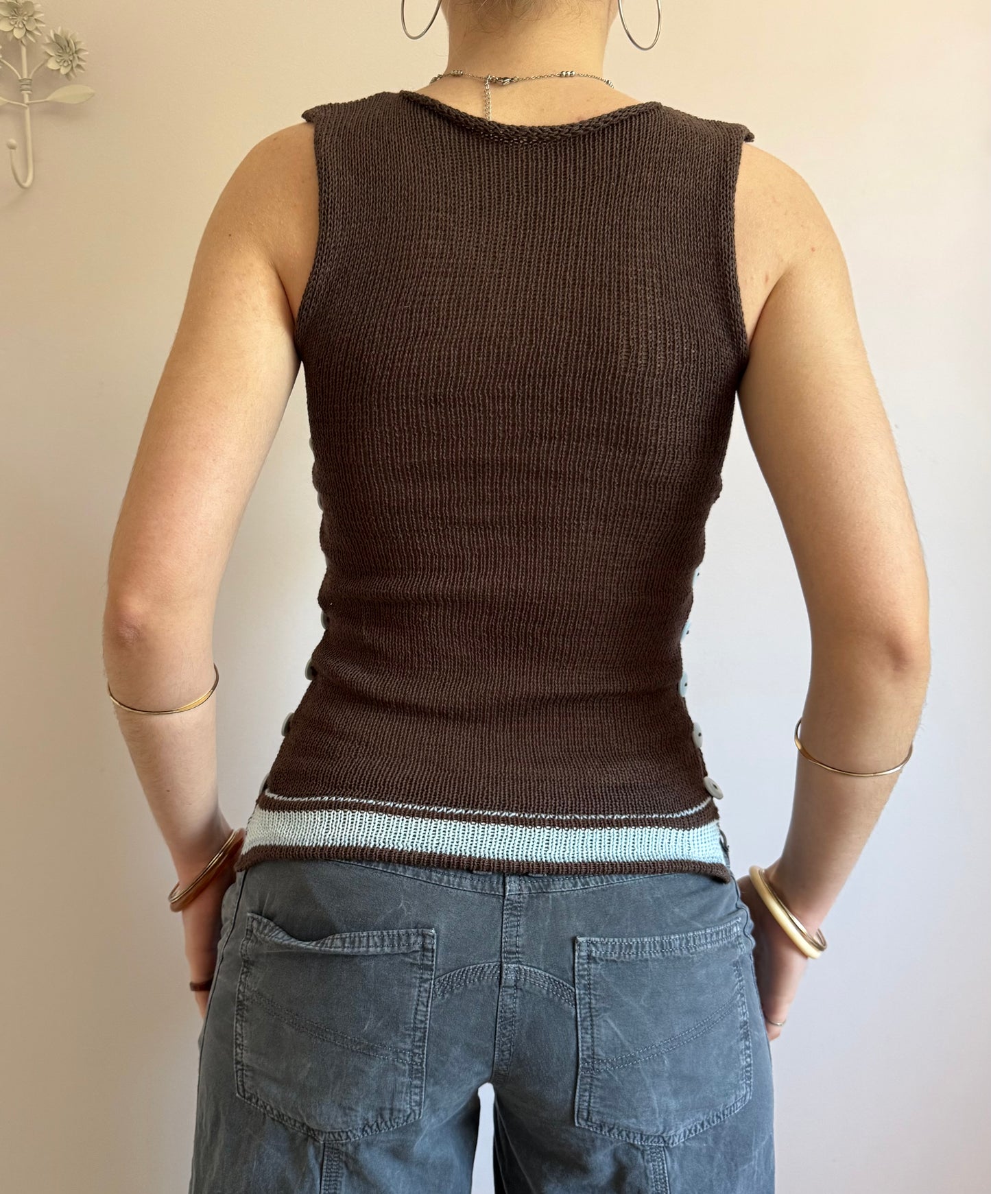 Striped Pearl Vest in brown and baby blue