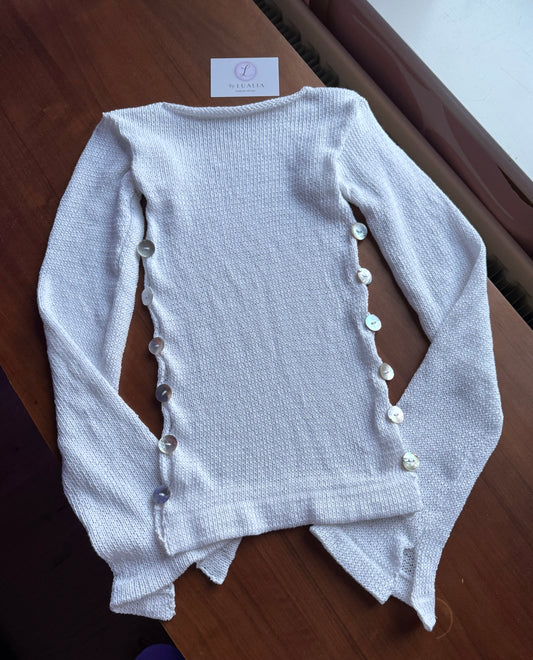 Pearl Long Sleeve in white - handmade knit jumper with mother of pearl buttons (limited edition)
