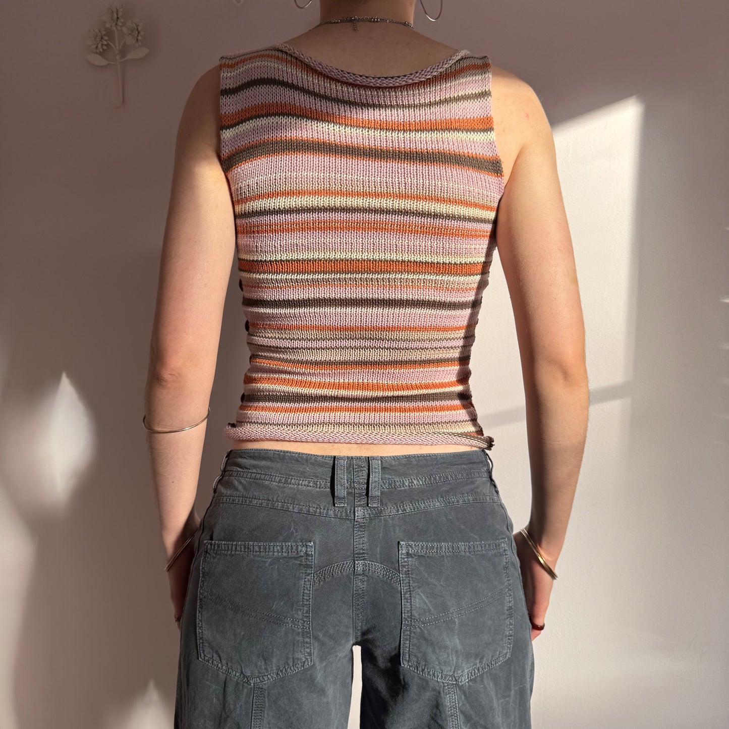 Handmade retro striped Pearl Vest with abalone shell buttons  (pre made in size S).