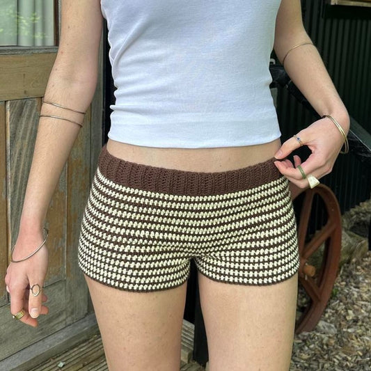 The Sienna Shorts - handmade brown and light yellow striped crochet shorts