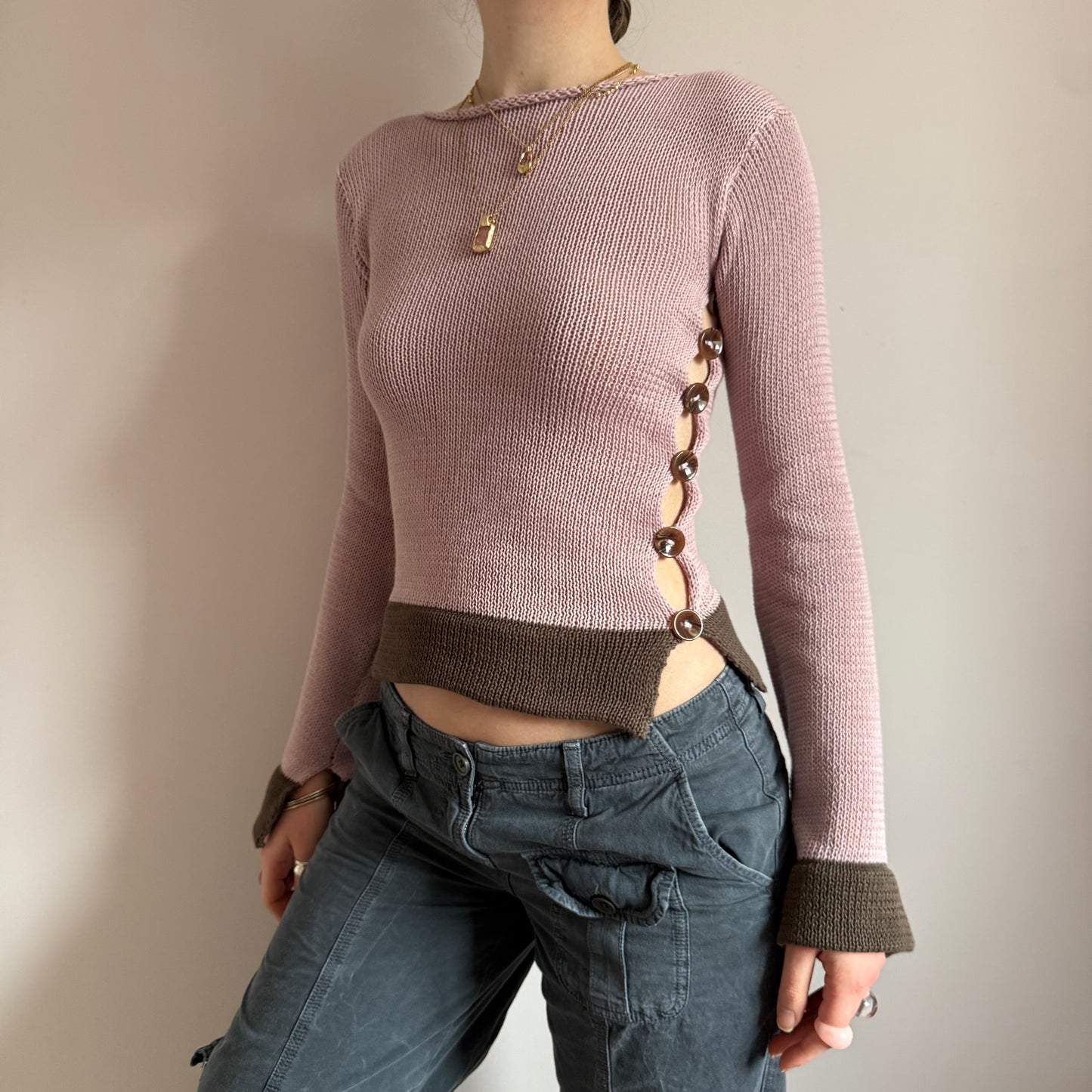 Colour block Pearl long sleeve in dusky pink and mocha