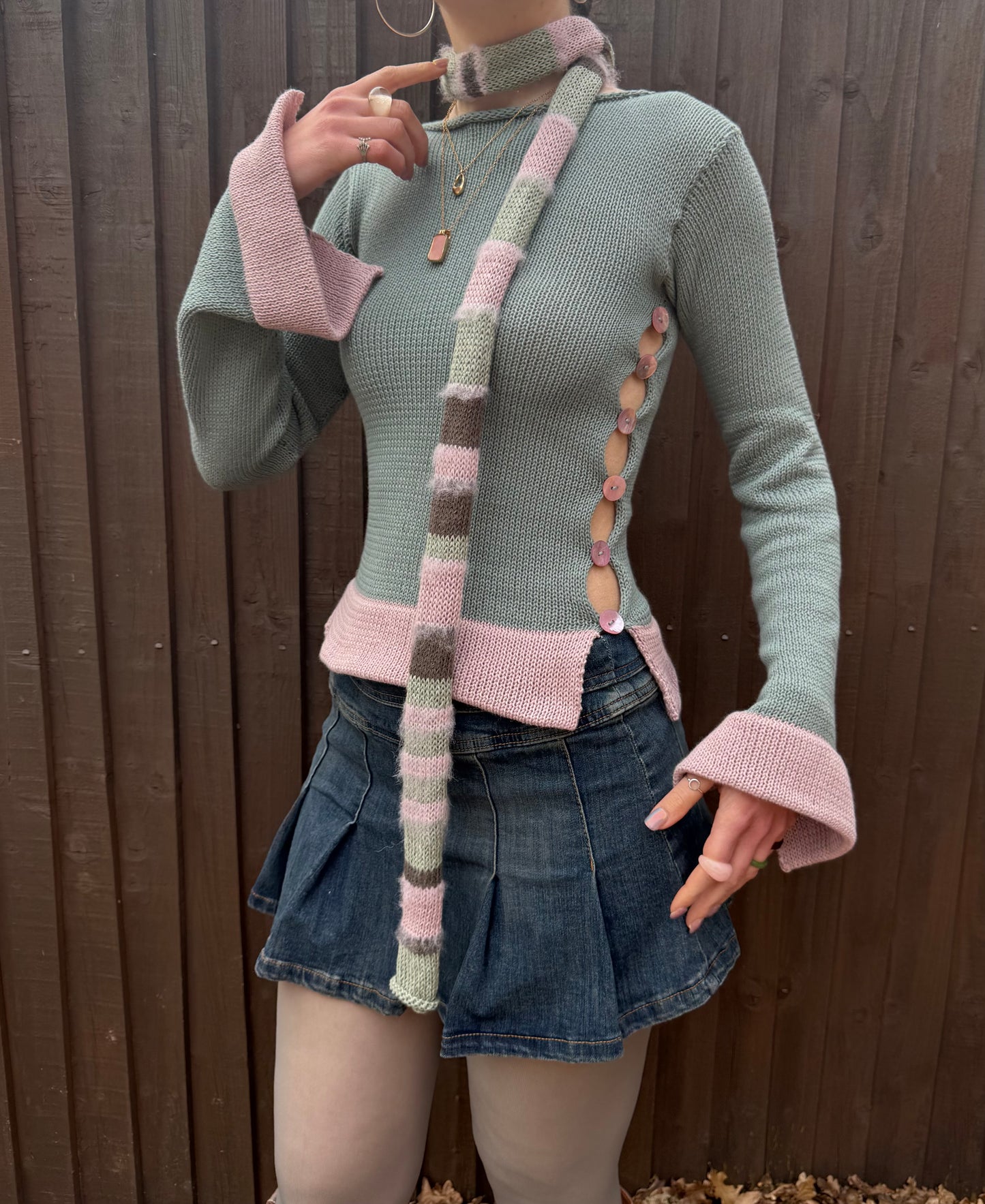 Colour block Pearl long sleeve in sage green & dusky pink - limited edition