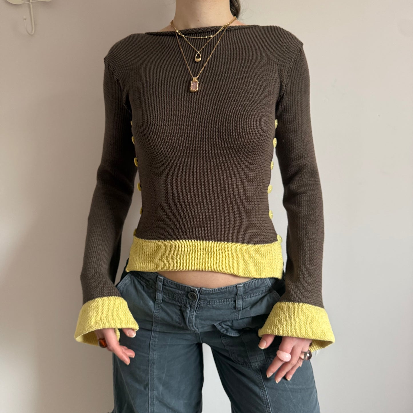 Colour block Pearl long sleeve in mocha & yellow