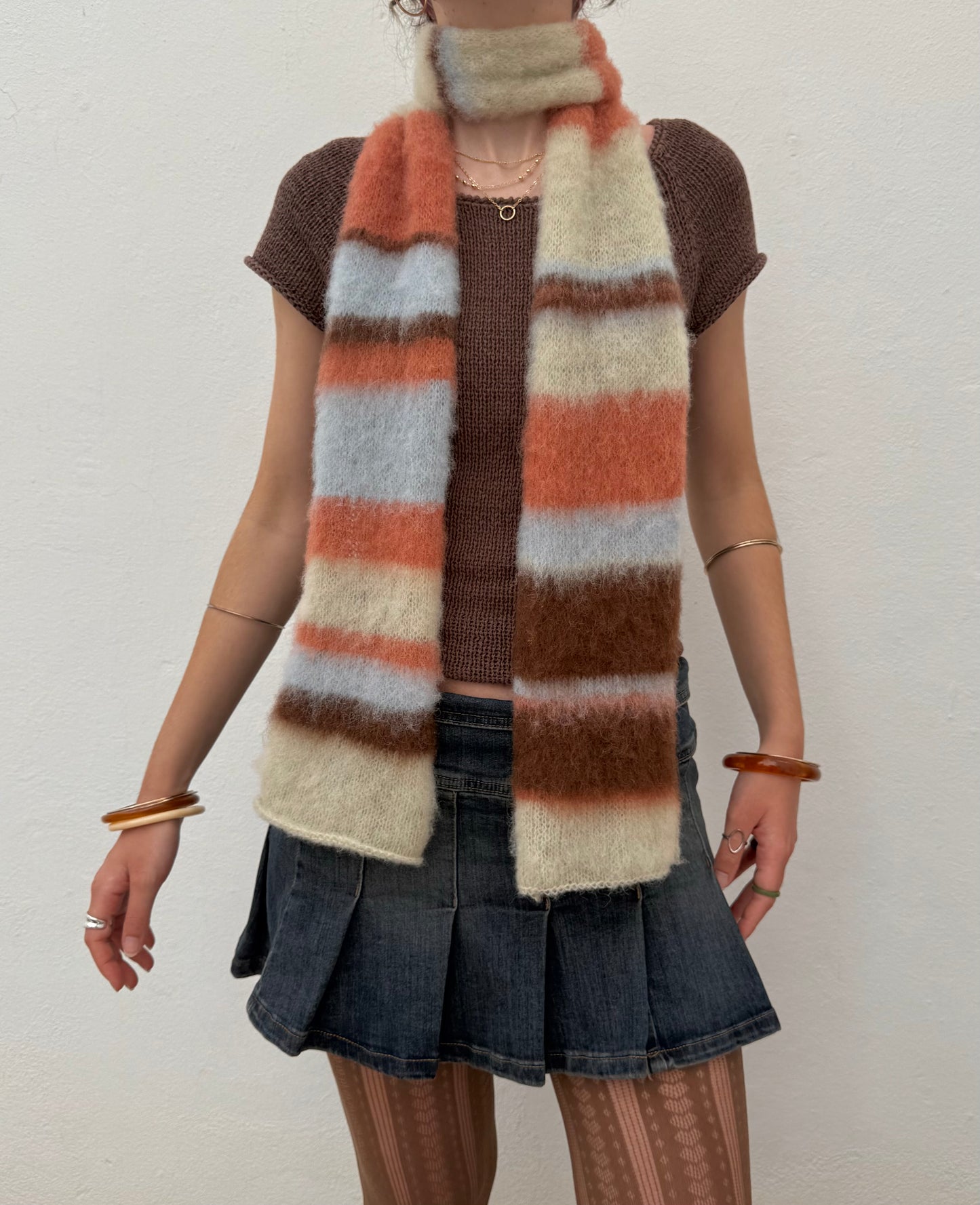Handmade retro fluffy striped scarf - pre made