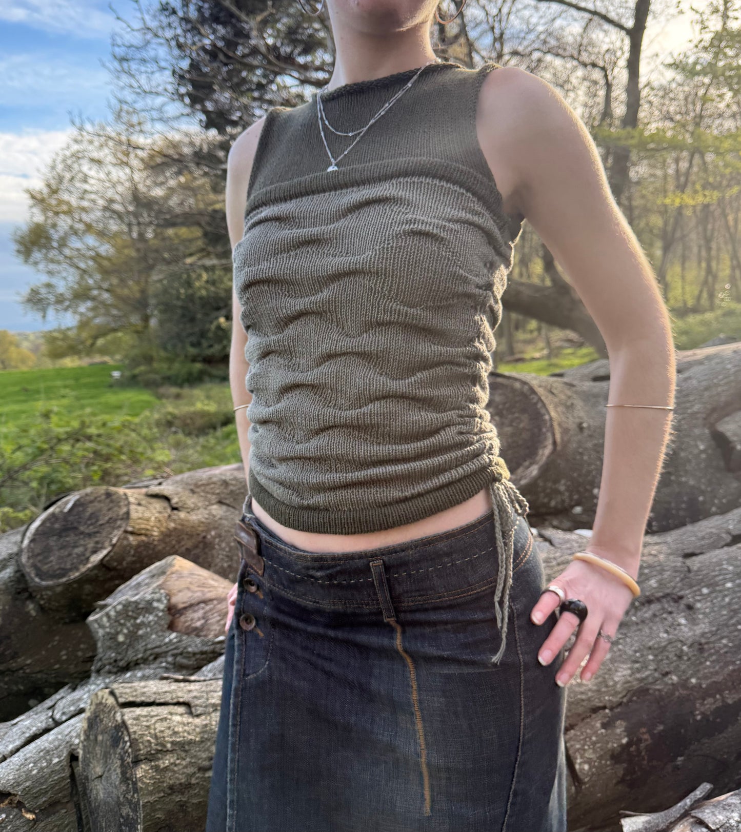 Moss Meadow textured knit vest  - pre made in size S