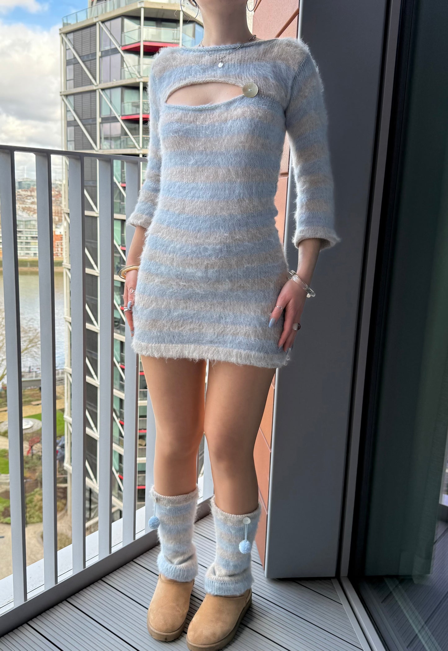 Snow Angel Striped Leg Warmers - pre made