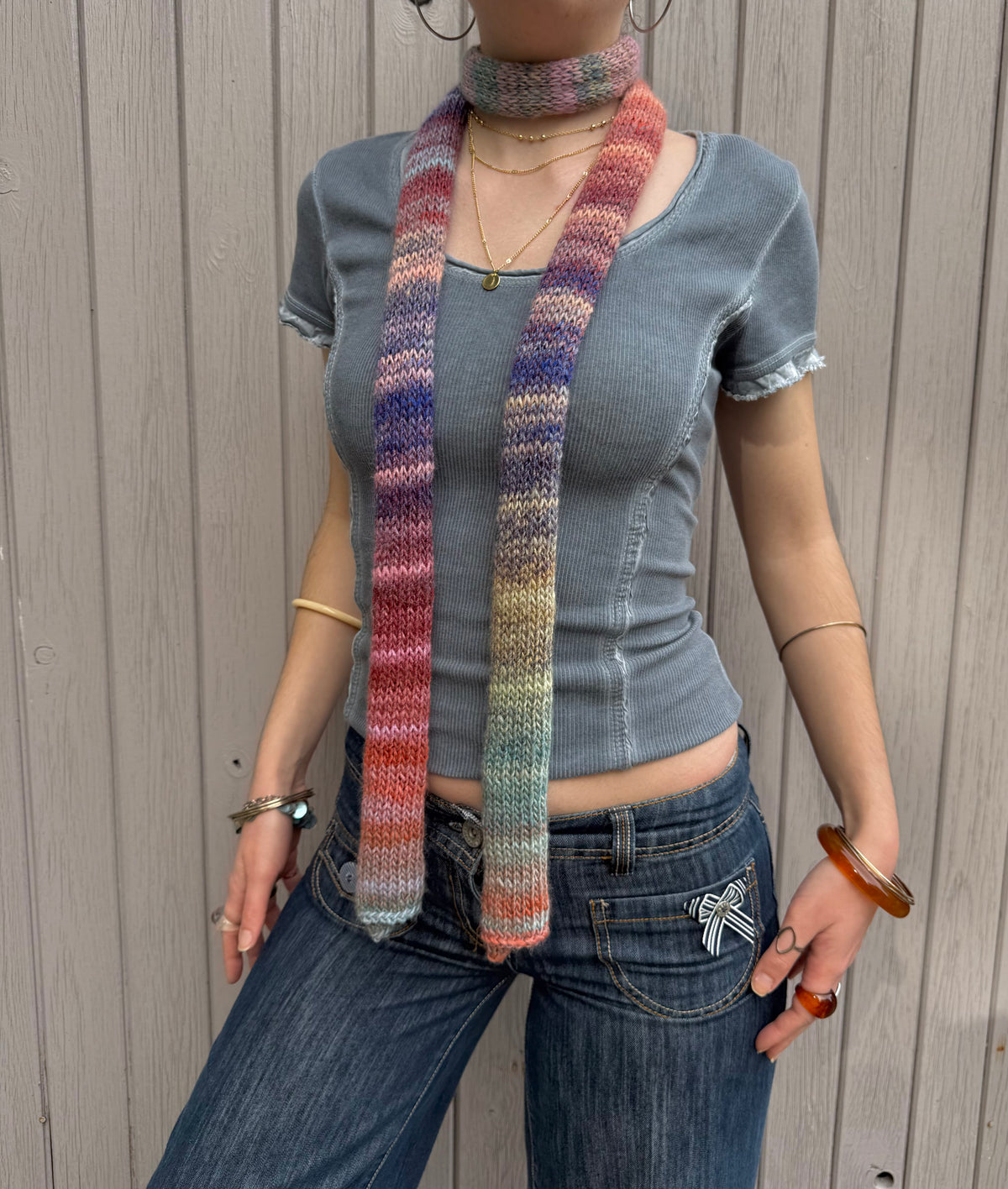 Aurora ombré knitted skinny scarf