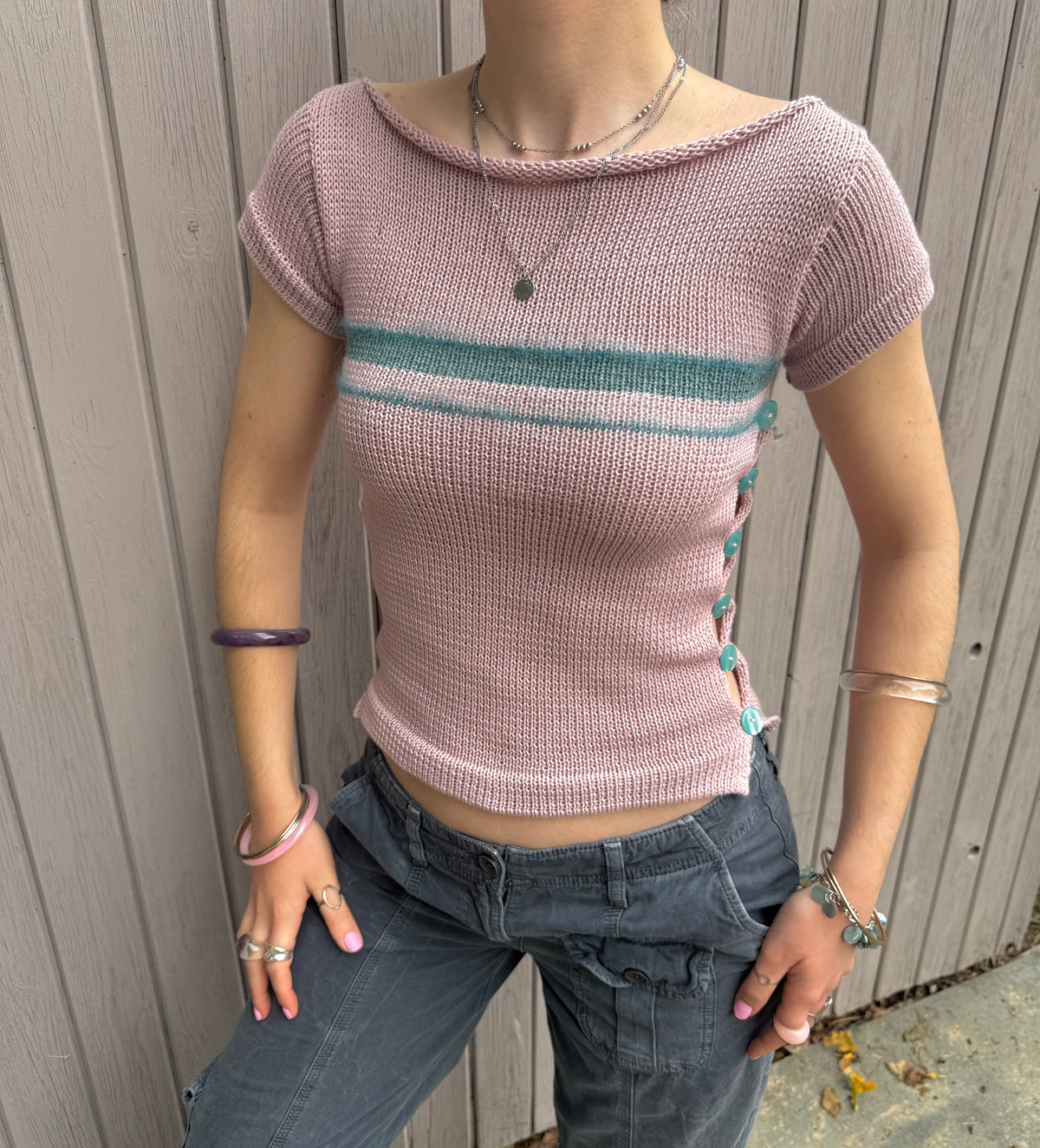 Pearl Tee in Dusky Pink & Teal (pre made in S)