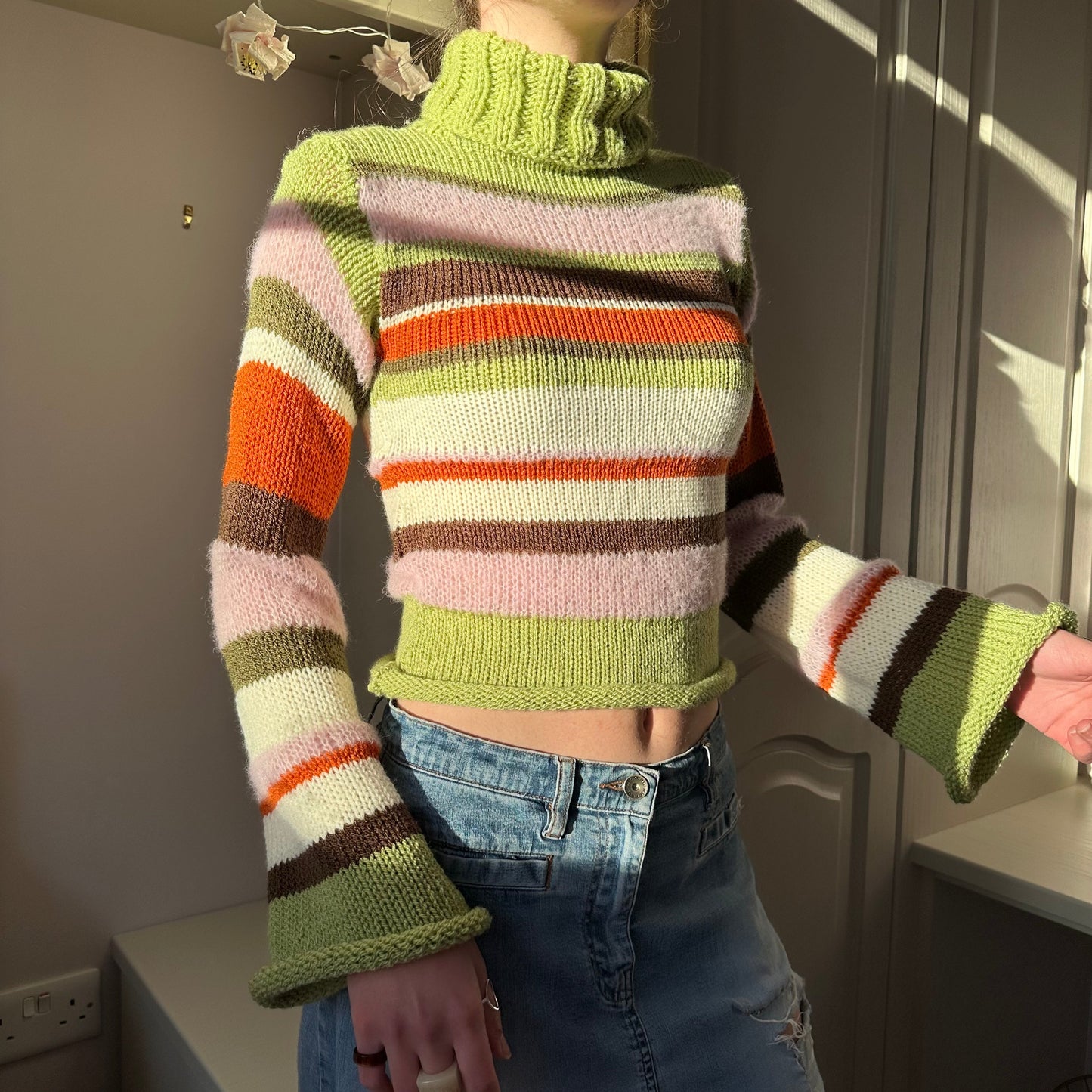 The Lola Jumper - handmade knitted striped roll neck sweater