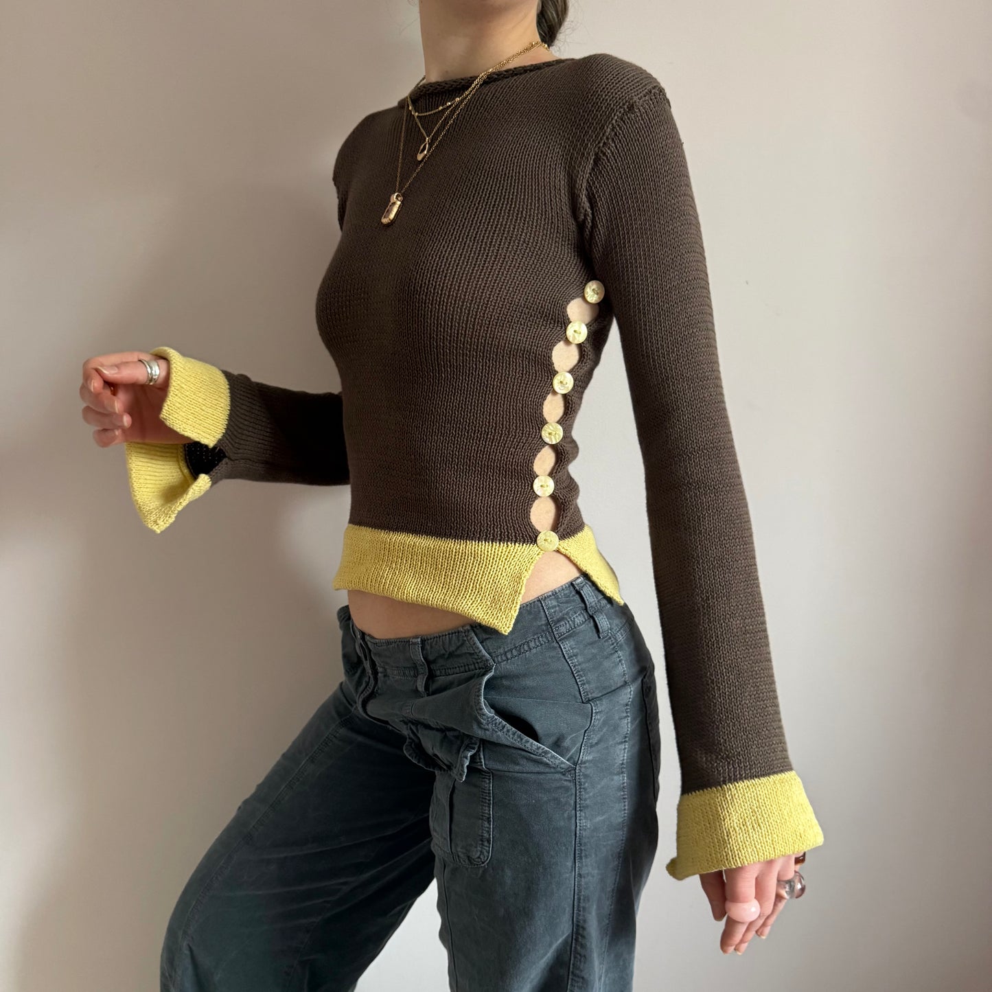 Colour block Pearl long sleeve in mocha & yellow