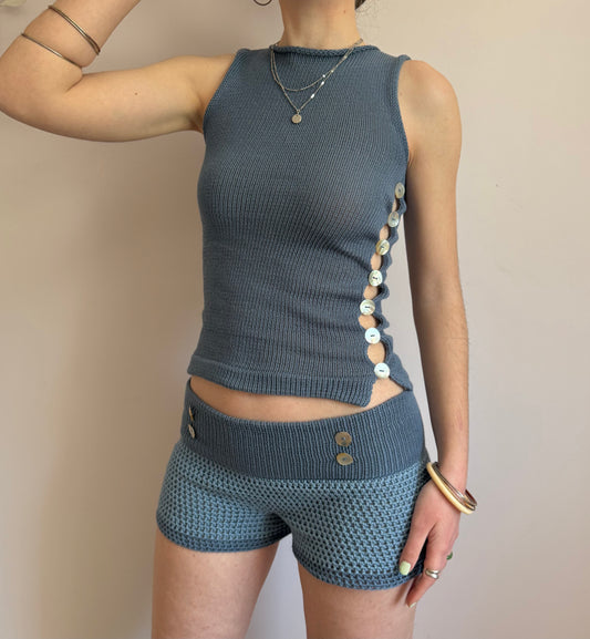 The Denim Blue Pearl Button Set