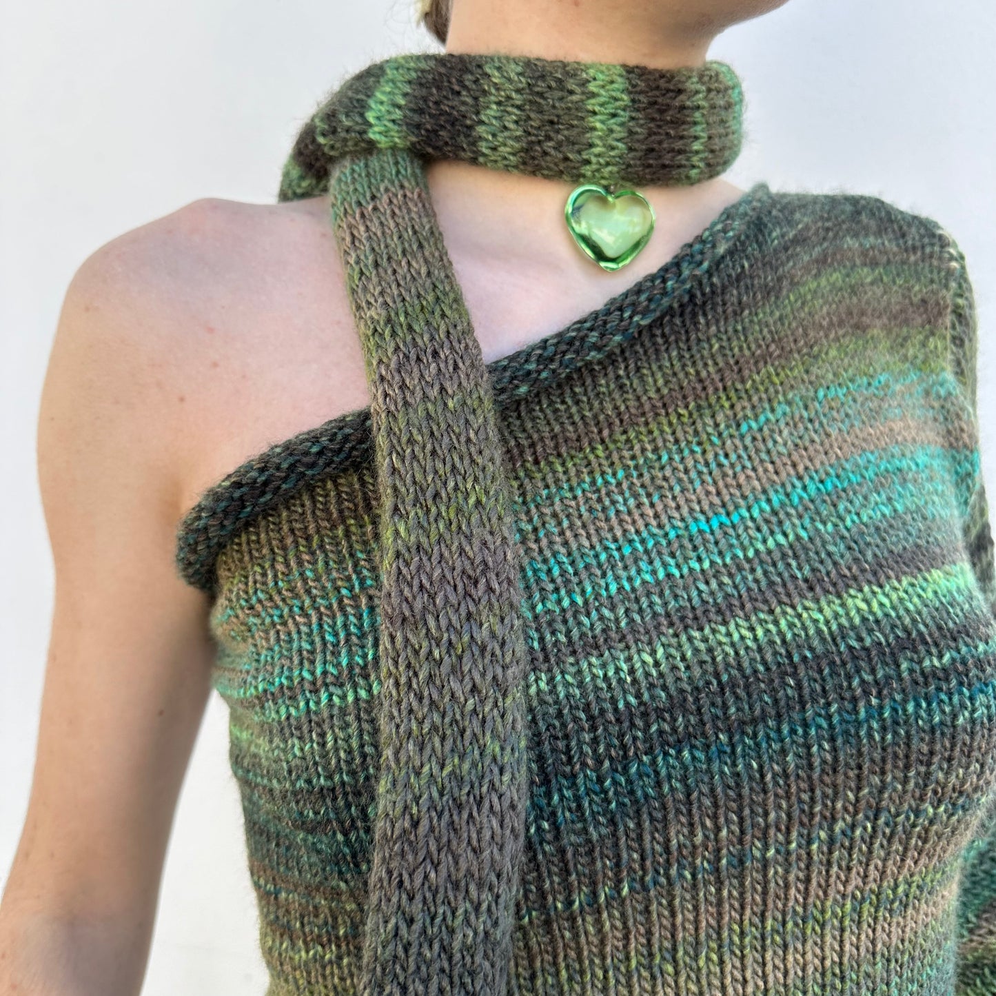 Green ombré one sleeve knitted mini dress (pre made in S)