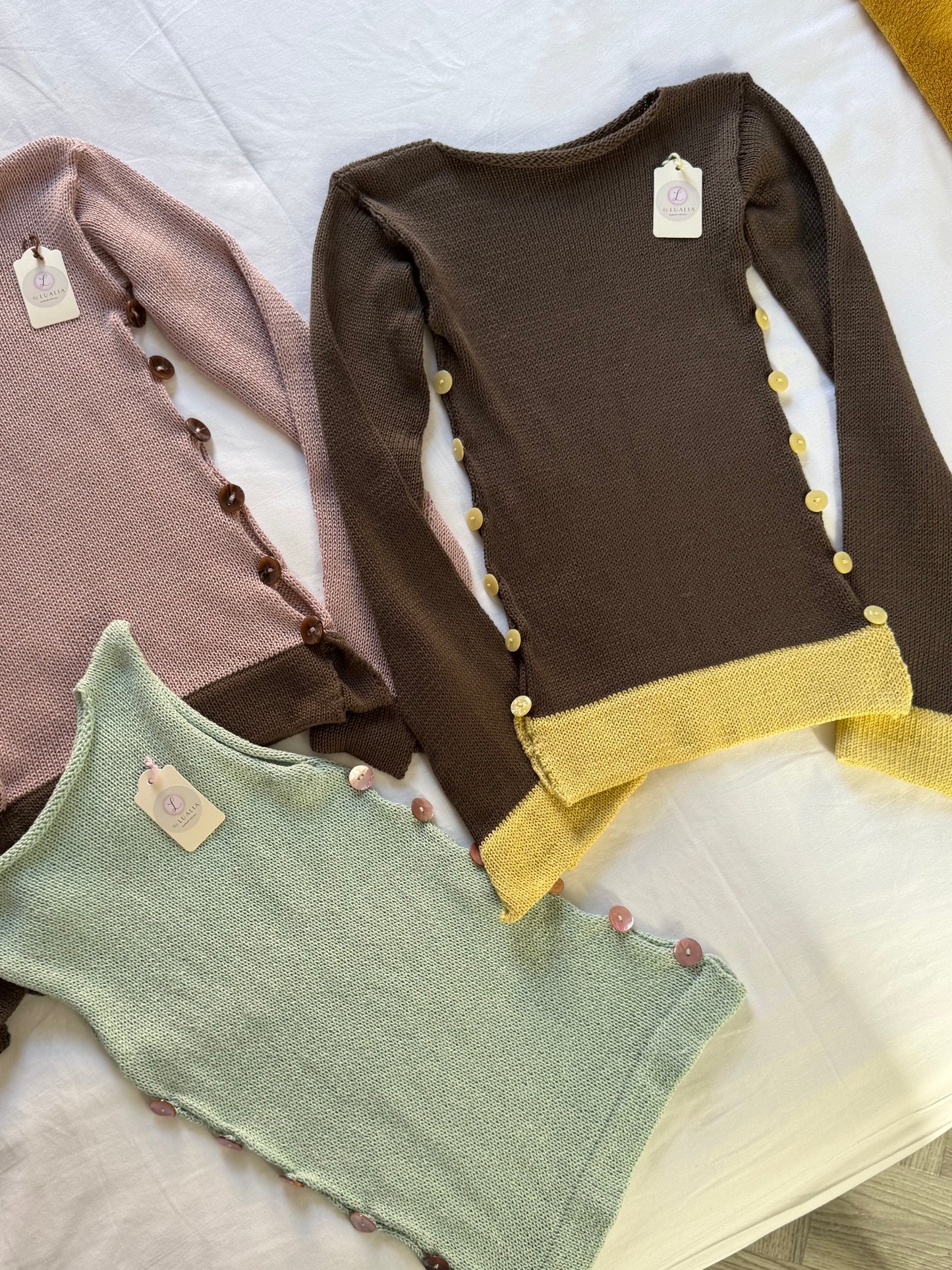 Colour block Pearl long sleeve in mocha & yellow