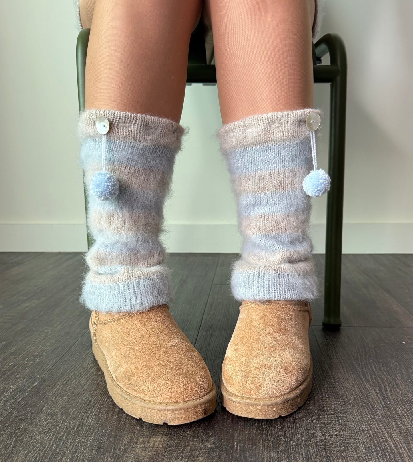 Snow Angel Striped Leg Warmers - pre made